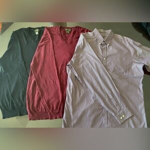 Eddie Bauer Lot of Mens 2x VNeck Sweaters, 1x Button Down Oxford sz Large Tall